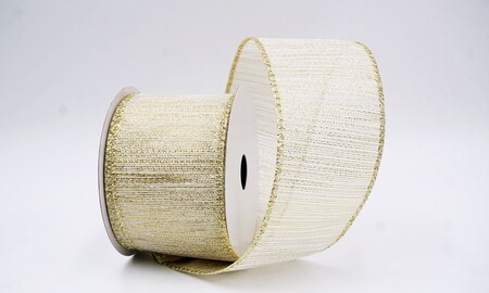 Lichtbruin gestreept metallic geweven lint met ijzerdraad_KW0473G-13